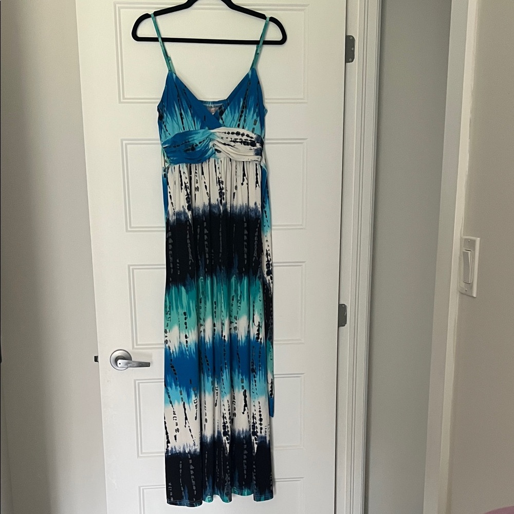 Temt Blue Teal and Black Ombre Tie-Dye Maxi Dress
